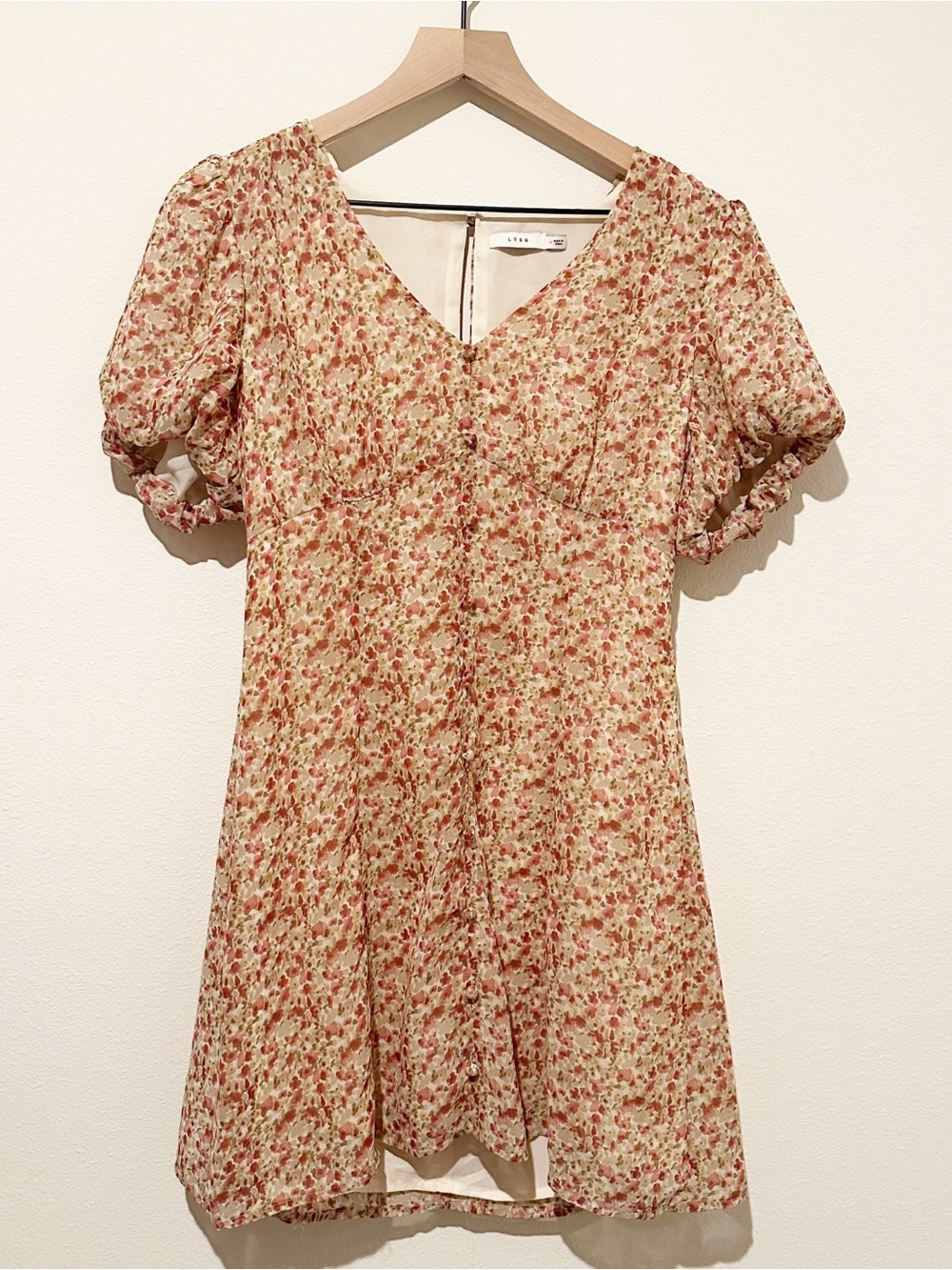 Lush Floral Pink Puff-Sleeve V-Neck Dress